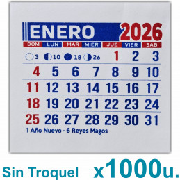 Almanaque 2026 Calendario Mignon Mensual 5x5 cm. Sin Troquelado x1000u.