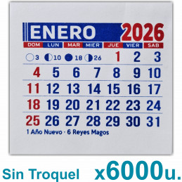Almanaque 2026 Calendario Mignon Mensual 5x5 cm. Sin Troquelado x6000u. PRECIO MAYORISTA