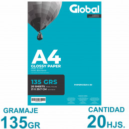 Papel Fotográfico Autoadhesivo A4 135 gr. Brillante x 20 hojas - Global