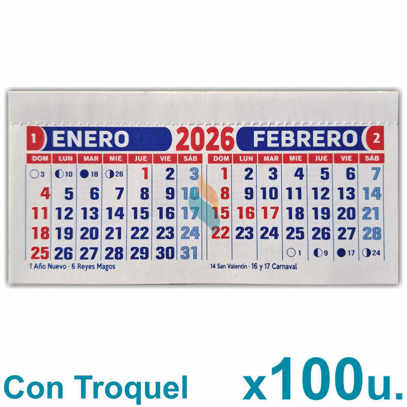 Almanaque 2026 Calendario Mignon Bi Mensual 14x8 cm. Con Troquelado x100u.
