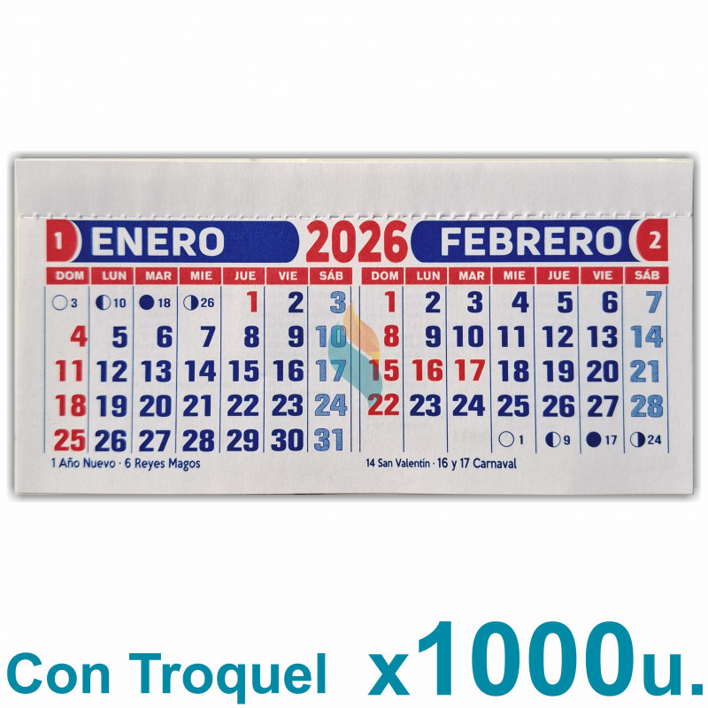 Almanaque 2026 Calendario Mignon Bi Mensual 14x8 cm. Con Troquelado x1000u.