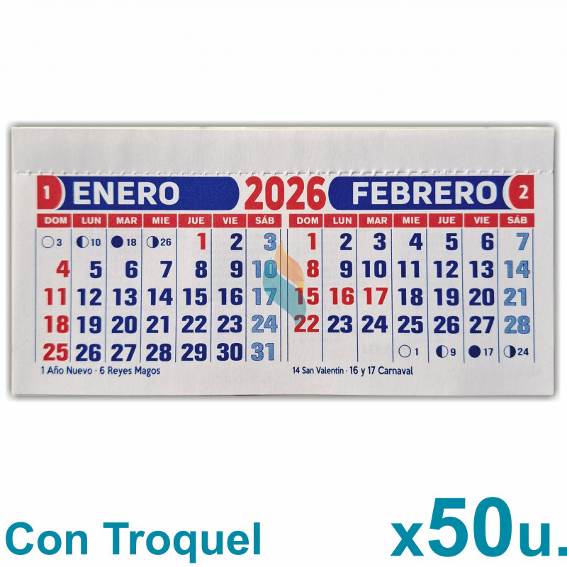 Almanaque 2026 Calendario Mignon Bi Mensual 14x8 cm. Con Troquelado x50u.