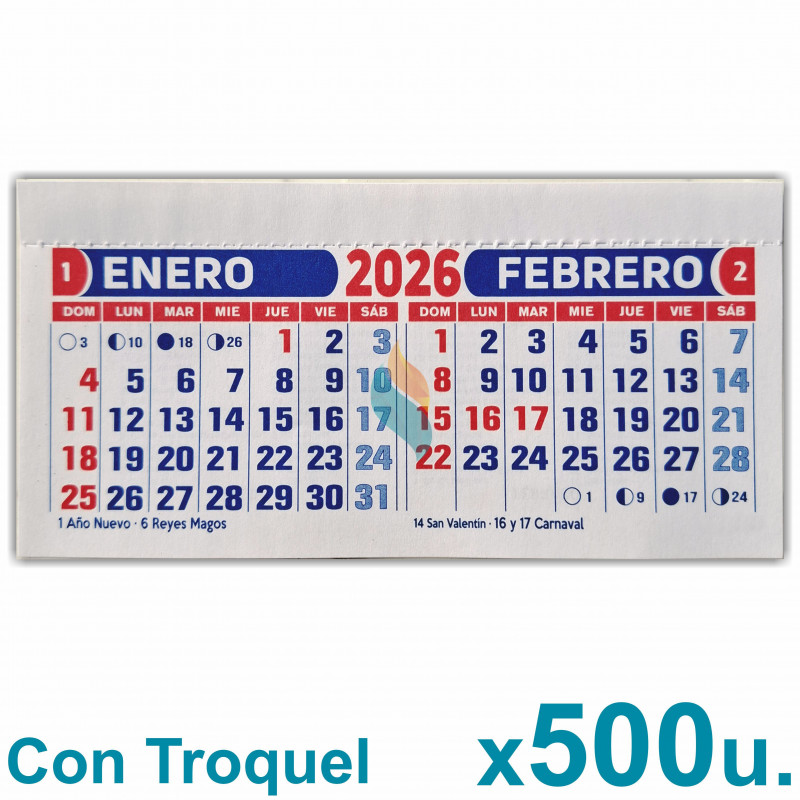 Almanaque 2026 Calendario Mignon Bi Mensual 14x8 cm. Con Troquelado x500u.