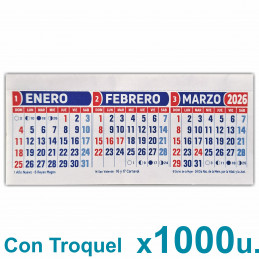 Almanaque 2026 Calendario Mignon Tri Mensual 19x8 cm. Con Troquelado x1000u.