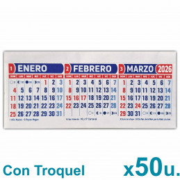 Almanaque 2026 Calendario Mignon Tri Mensual 19x8 cm. Con Troquelado x50u.