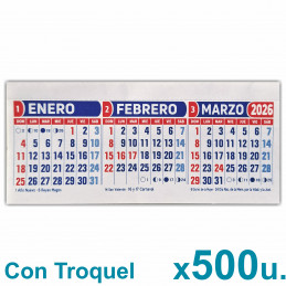 Almanaque 2026 Calendario Mignon Tri Mensual 19x8 cm. Con Troquelado x500u.