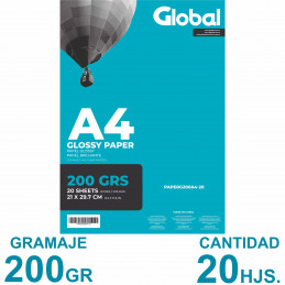 Papel Fotográfico A4 200 gr. Brillante x 20 hojas - Global