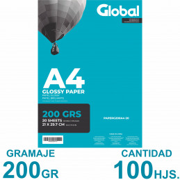 Papel Fotográfico A4 200 gr. Brillante x 100 hojas - Global