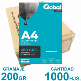 Papel Fotográfico A4 200 gr. Brillante x 1000 hojas - Global PRECIO MAYORISTA