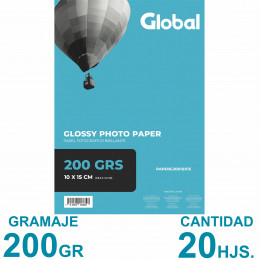 Papel Fotográfico 10x15cm 200 gr. Brillante x 20 hojas - Global