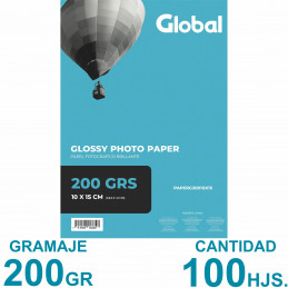 Papel Fotográfico 10x15cm 200 gr. Brillante x 100 hojas - Global