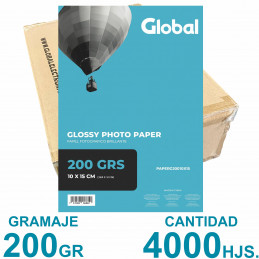 Fotográfico 10x15cm 200 gr. Brillante x 4000 hojas - Global Precio MAYORISTA