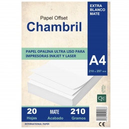 Papel Opalina Lisa Chambril A4 210 gr. 20 hojas