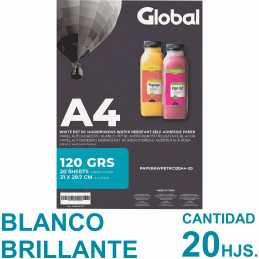 Vinilo Blanco Reluciente Autoadhesivo A4 Fotográfico x 20 hojas - Global