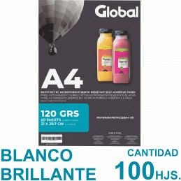 Vinilo Blanco Reluciente Autoadhesivo A4 Fotográfico x 100 hojas - Global