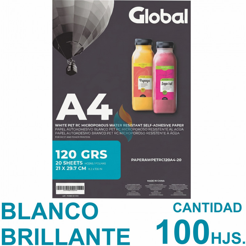 Vinilo Blanco Reluciente Autoadhesivo A4 Fotográfico x 100 hojas - Global