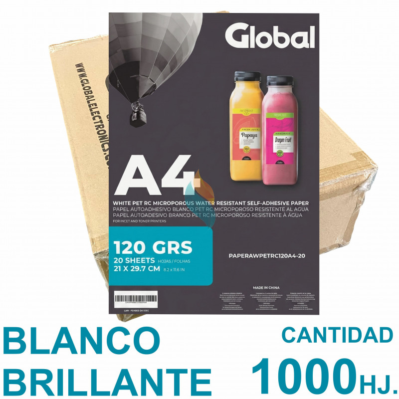 Vinilo Blanco Reluciente Autoadhesivo A4 Fotográfico x 1000 hojas - Global PRECIO MAYORISTA