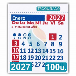 Almanaque 2027 Calendario Mignon Mensual 5.5x5 cm. Con Troquelado x100u.