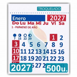 Almanaque 2027 Calendario Mignon Mensual 5.5x5 cm. Con Troquelado x500u.