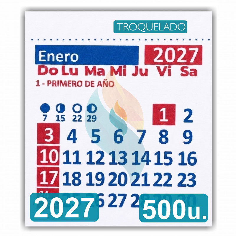 Almanaque 2027 Calendario Mignon Mensual 5.5x5 cm. Con Troquelado x500u.
