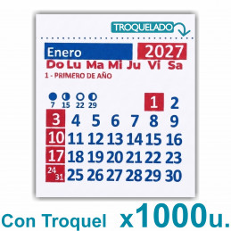 Almanaque 2027 Calendario Mignon Mensual 5.5x5 cm. Con Troquelado x1000u.