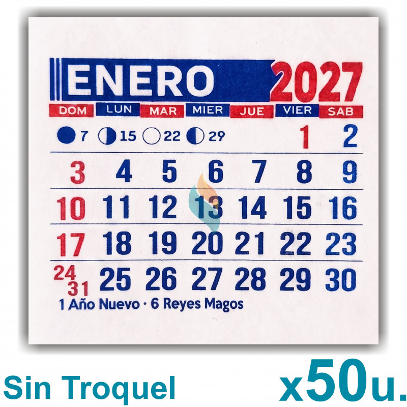 Almanaque 2027 Calendario Mignon Mensual 5x5 cm. Sin Troquelado x50u.
