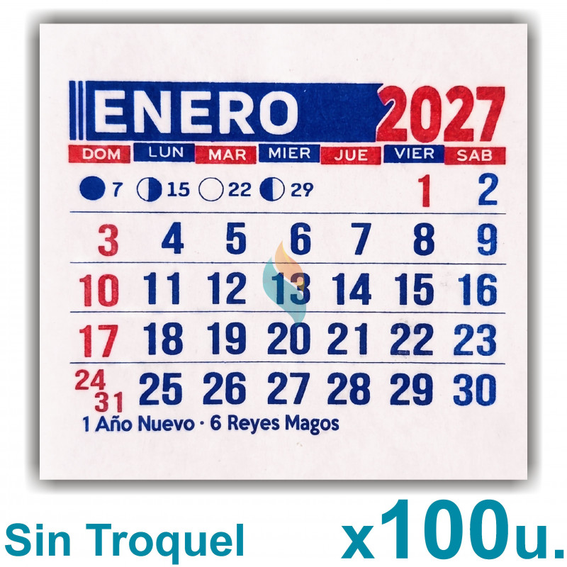 Almanaque 2027 Calendario Mignon Mensual 5x5 cm. Sin Troquelado x100u.