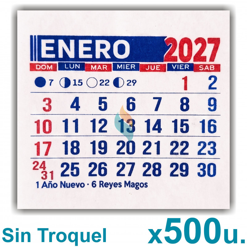 Almanaque 2027 Calendario Mignon Mensual 5x5 cm. Sin Troquelado x500u.