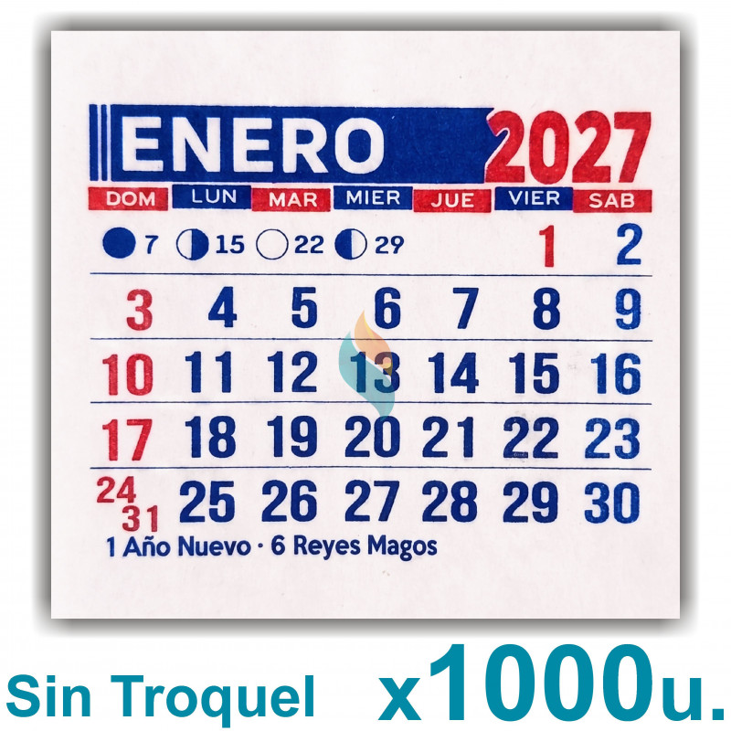 Almanaque 2027 Calendario Mignon Mensual 5x5 cm. Sin Troquelado x1000u.