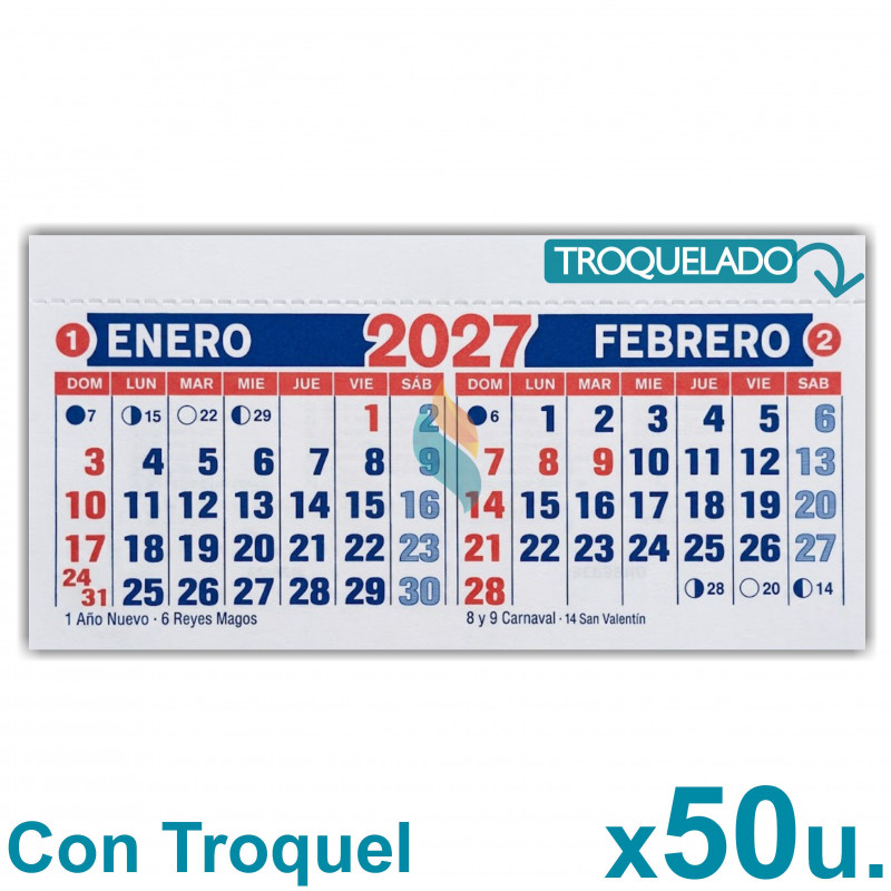 Almanaque 2027 Calendario Mignon Bi Mensual 14x8 cm. Con Troquelado x50u.