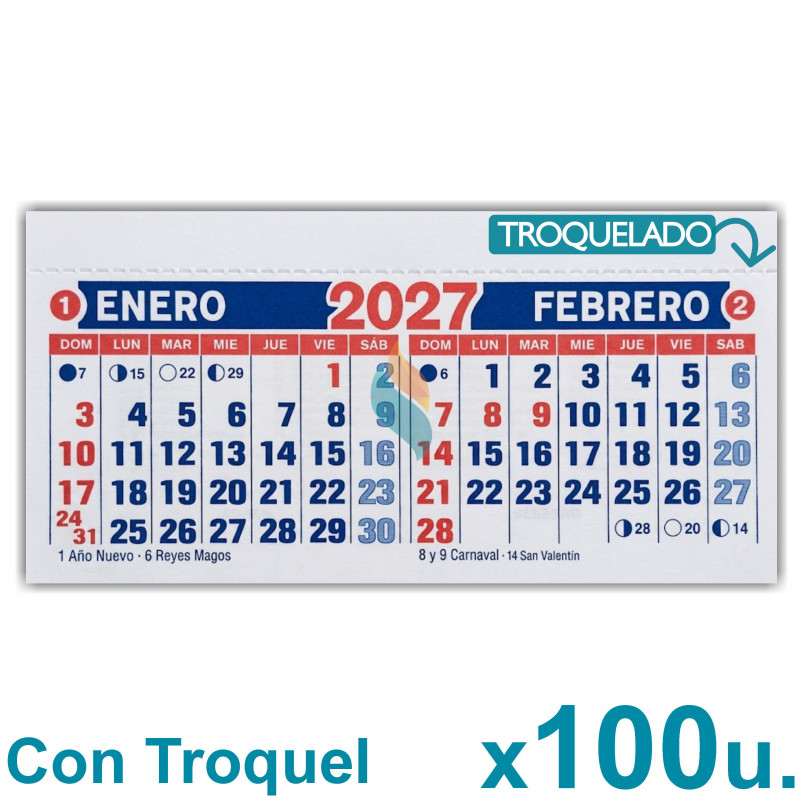 Almanaque 2027 Calendario Mignon Bi Mensual 14x8 cm. Con Troquelado x100u.