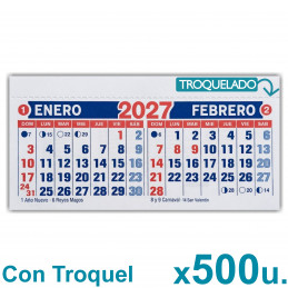 Almanaque 2027 Calendario Mignon Bi Mensual 14x8 cm. Con Troquelado x500u.