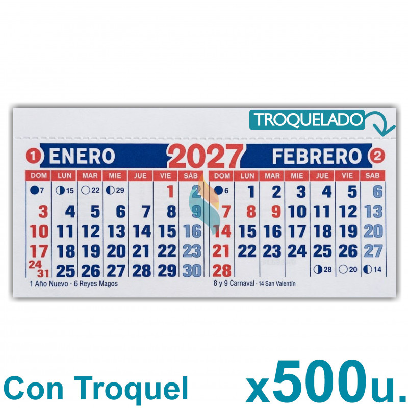 Almanaque 2027 Calendario Mignon Bi Mensual 14x8 cm. Con Troquelado x500u.