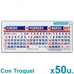 Almanaque 2027 Calendario Mignon Tri Mensual 19x8 cm. Con Troquelado x50u.