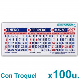 Almanaque 2027 Calendario Mignon Tri Mensual 19x8 cm. Con Troquelado x100u.