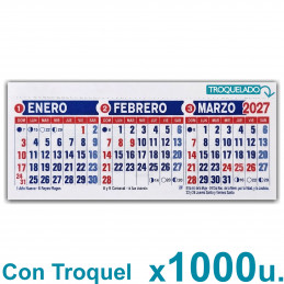 Almanaque 2027 Calendario Mignon Tri Mensual 19x8 cm. Con Troquelado x1000u.