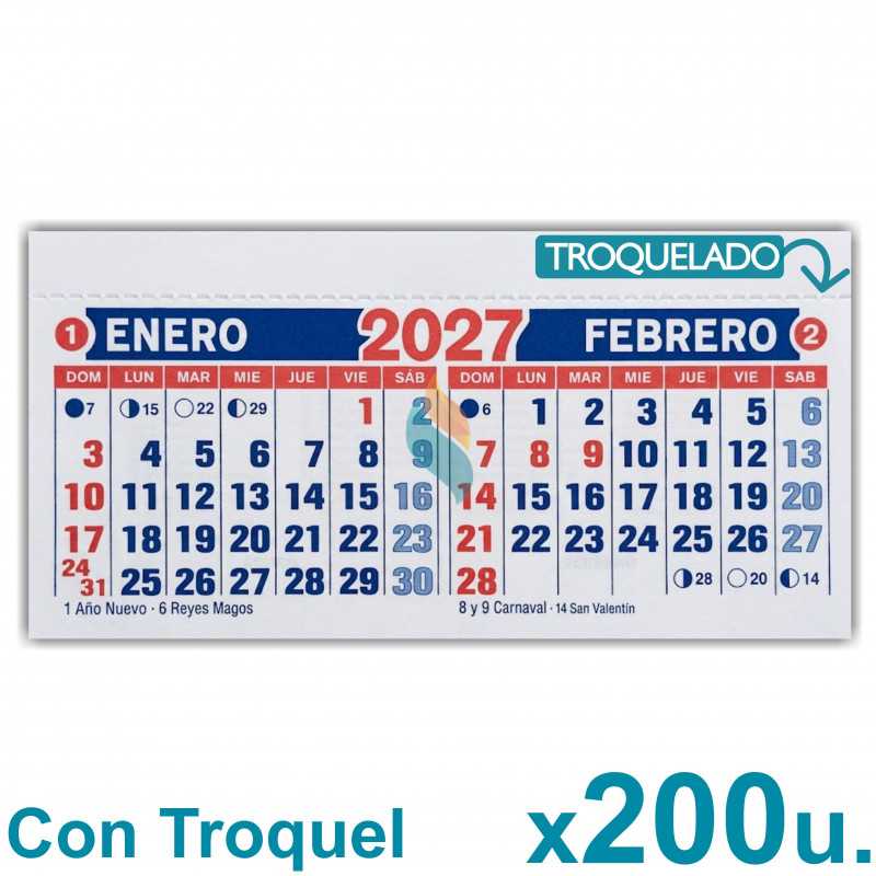 Almanaque 2027 Calendario Mignon Bi Mensual 14x8 cm. Con Troquelado x200u.