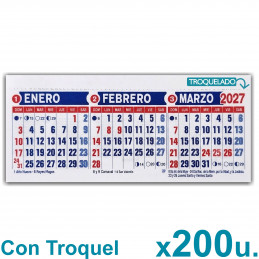 Almanaque 2027 Calendario Mignon Tri Mensual 19x8 cm. Con Troquelado x200u.