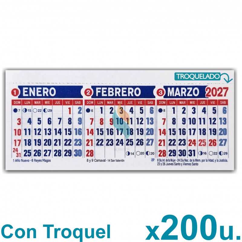 Almanaque 2027 Calendario Mignon Tri Mensual 19x8 cm. Con Troquelado x200u.