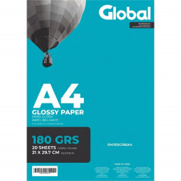 Papel Fotográfico A4 180 gr. Brillante x 20 hojas - Global
