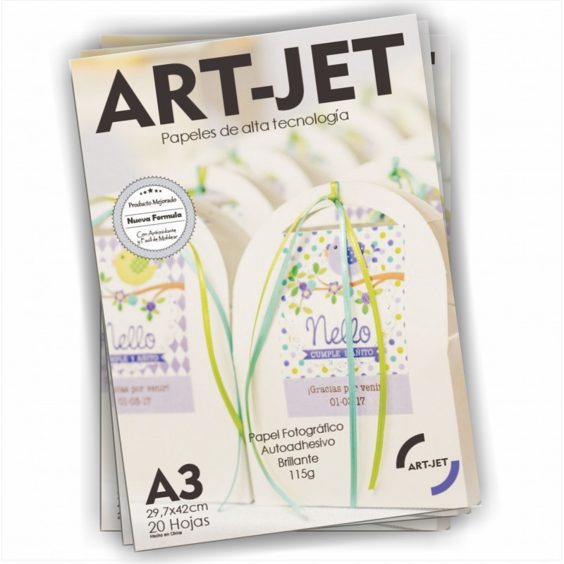 Papel Fotográfico Autoadhesivo A3 115 gr. Brillante x 20 hojas - Art Jet